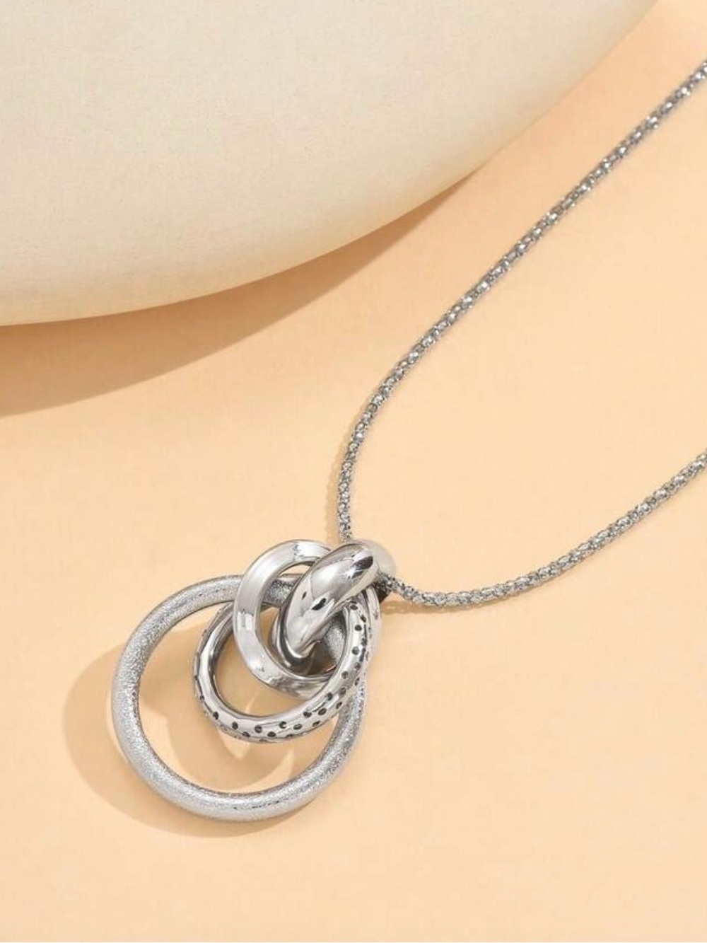 Silver Multi-Ring Pendant Long Necklace - Picture 2 of 2